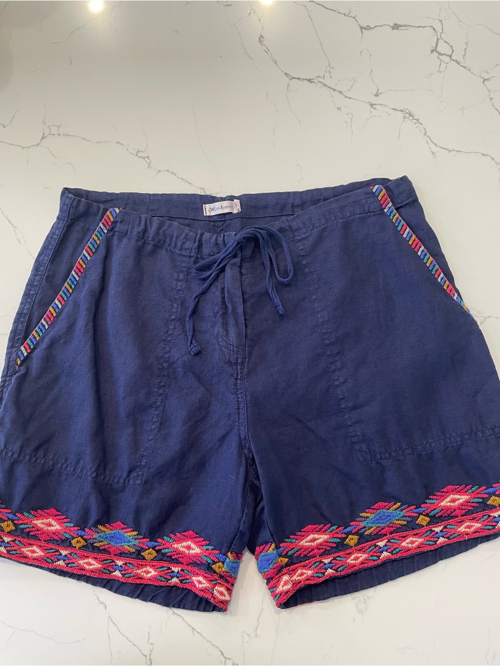 Johnny Was Navy Embroidered Drawstring Shorts